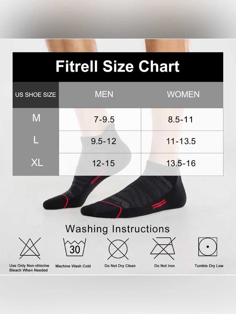 FITRELL 6 Pack Men's Ankle Running Socks Low Cut Cushioned 12-15, Black+grey+Red